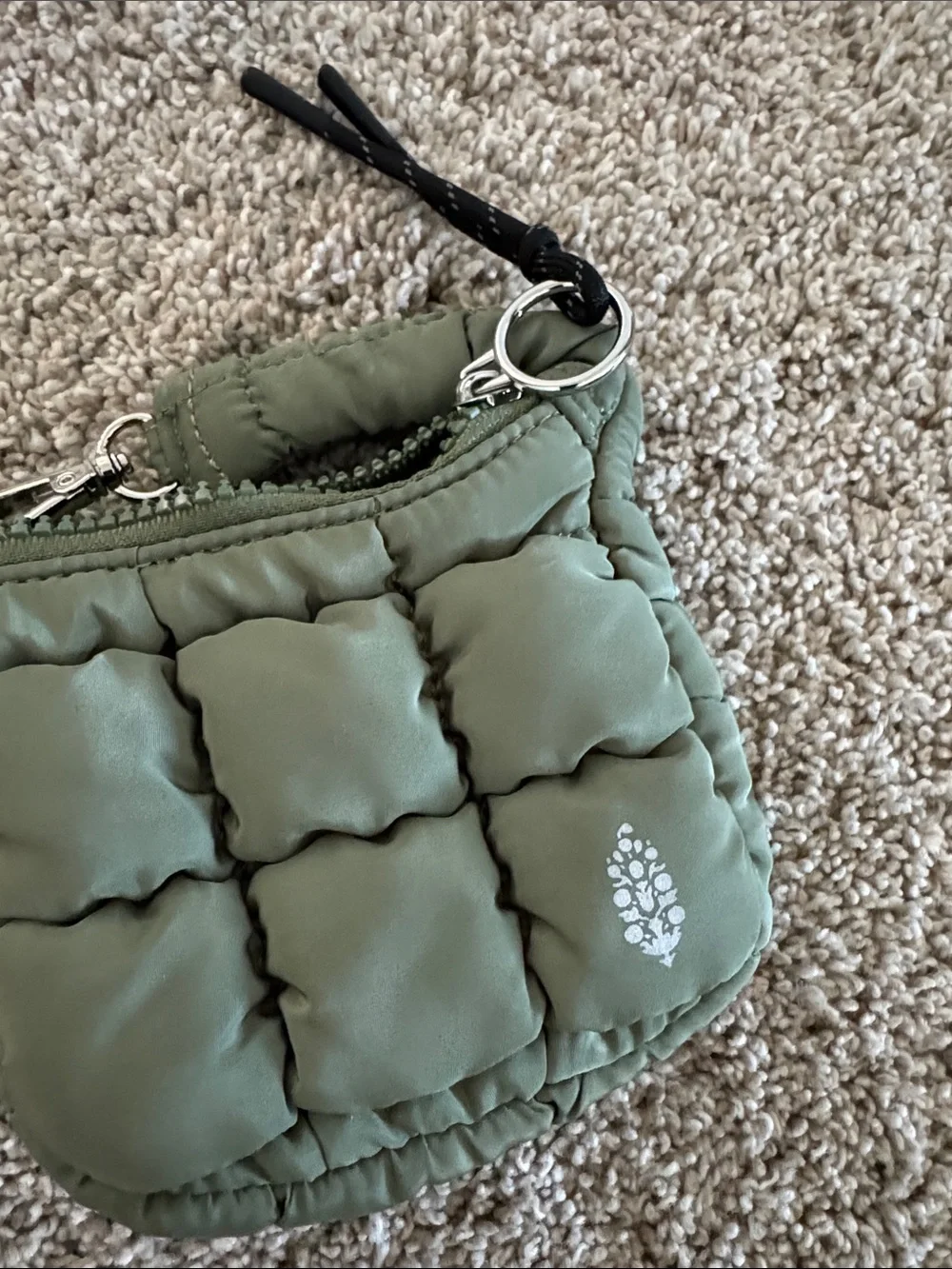Free People Quilted Olive Green Padded Wristlet Card Holder